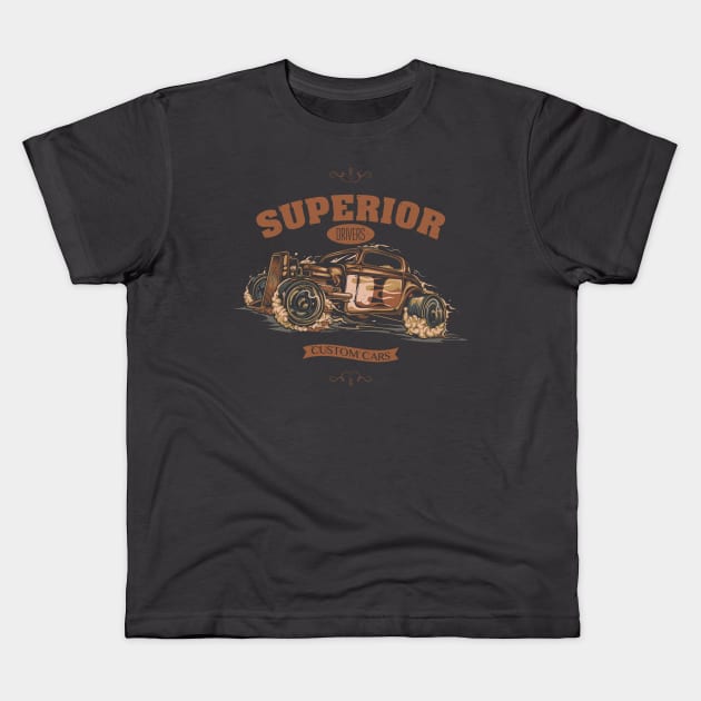 Superior Drivers Custom Cars Kids T-Shirt by funkymonkeytees